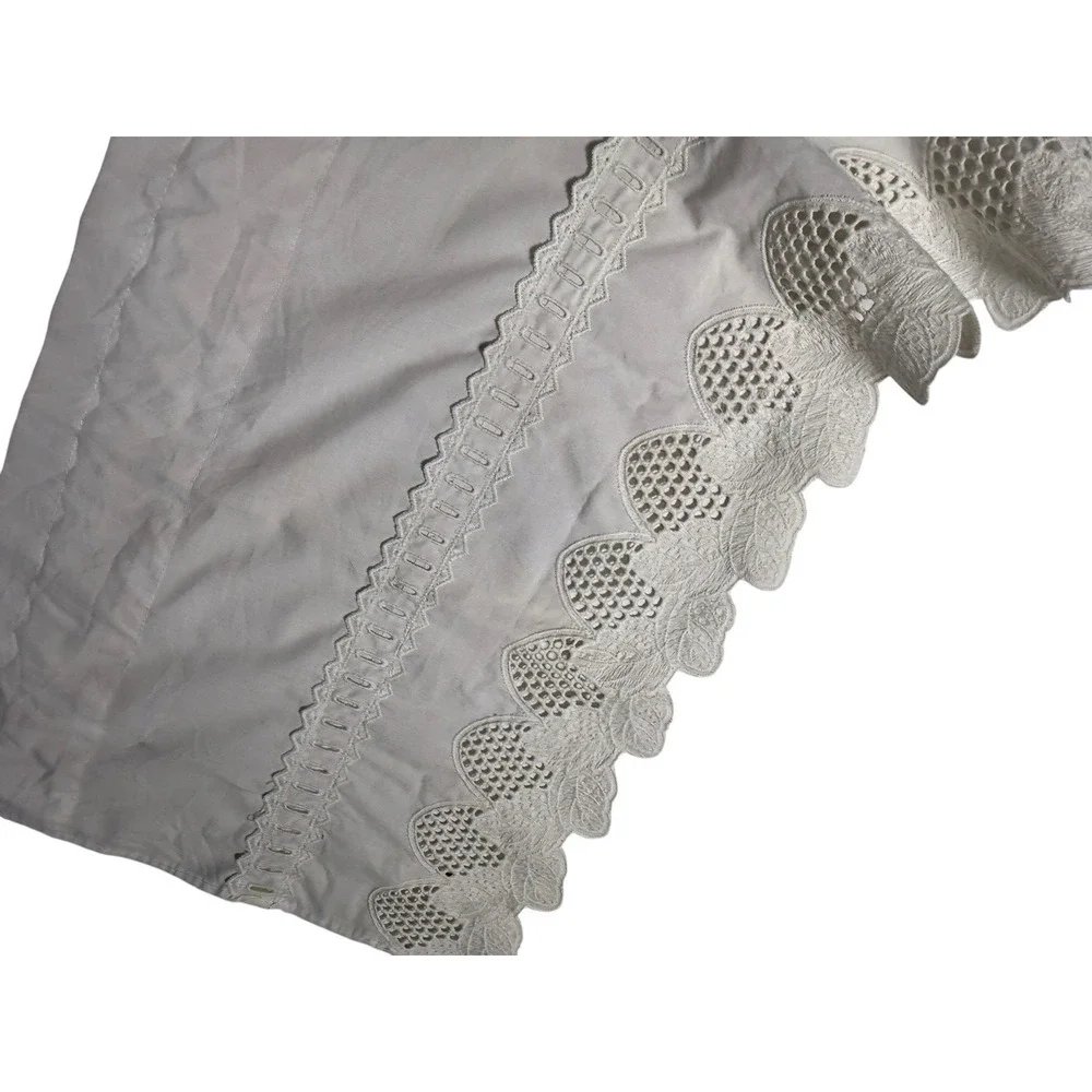 Vintage Set Left & Right Swag Valances Pair Cotton White Strawberry Lace Trim